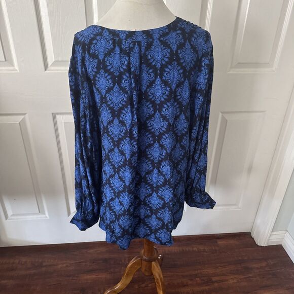 Terra Sky Womens Plus Tunic 3X Blue Pleated Goth Asymmetrical Hem Boho Holiday - Picture 5 of 11